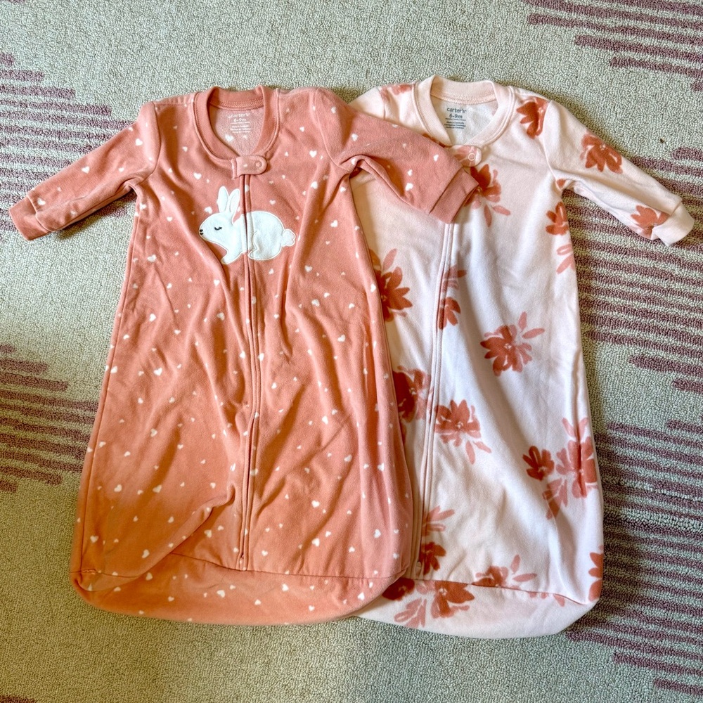 Carter's Pink and Cream Sleep Sacks with Bunny and Floral Designs